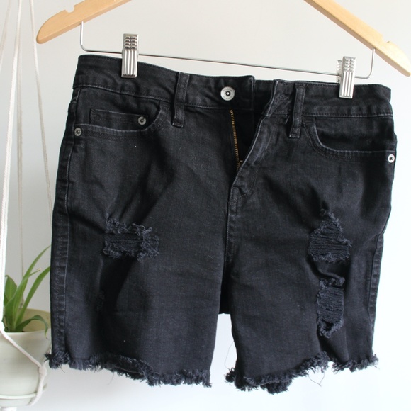 Distressed Black Denim Shorts - Picture 1 of 5